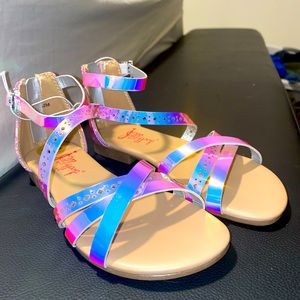 Jelly Pop Pink Foil Iridescent Sandles, Toddler Size 12
